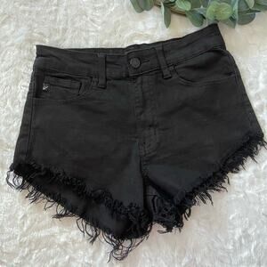 KanCan High Rise Black Stone Wash Cut-Off Denim Jean Women's Short Shorts 24